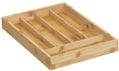 DAMDAM GO Cubertero Cajon, Organizador de Cubiertos, cubertero mandera Bambu 5 Compartimentos - 5 Compartimentos