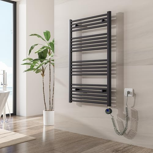 Heilmetz Badheizkörper Elektrisch mit Heizstab 500W Leistung 1000 x 600 mm Anthrazit Gerade Bad Heizkörper Handtuchwärmer Handtuchtrockner mit Thermostat Timer