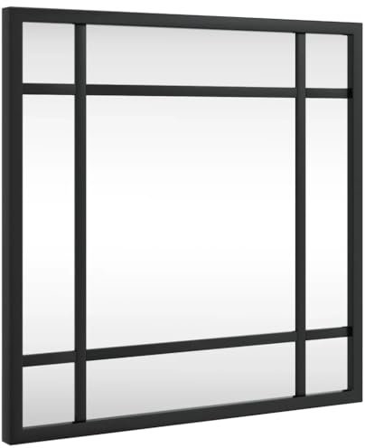 DOUSMHII Wandspiegel, mit Rahmen aus pulverbeschichtetem Aluminium, glatte Spiegeloberfläche, einfache Installation horizontal oder vertikal, Schwarz, 30 x 30 cm