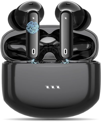 SURGE Auriculares inalámbricos, Bluetooth 5.3 2025 con micrófono cuádruple, cancelación de ruido, control táctil, sonido estéreo de graves profundos, tiempo de reproducción de 50 horas, auriculares