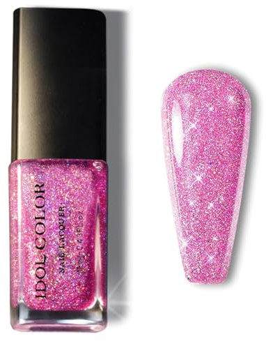 Glitzer Nagellack, Langanhaltender schnelltrocknender Nagellack mit natürlichen Inhaltsstoffen - 13ml Shimmer Rosa Glitter Nail Polish - DIY Nail Art Maniküre (006 Pink)