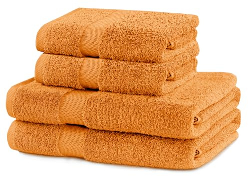 DecoKing 4er Set Baumwolle Qualität 525g/m² 2 Handtücher 50x100 cm und 2 Badetücher 70x140 cm orange saugfähig Marina