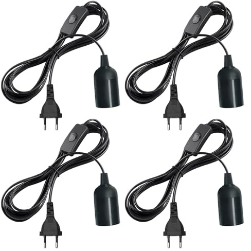 4 Stück Lampenfassungen E27 Mit 3m Kabel, Schalter und Stecker, Steckeradapter Für Lampenaufhängung, Pendelleuchte Wohnzimmer
