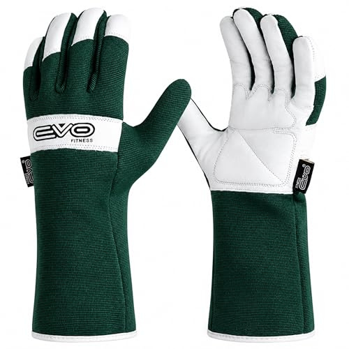 EVO Fitness Gardening gloves for Men and Women Tough Thorn Proof Comfortable Breathable Protective leather with Strong Grip Rigger Garden work Safety gloves (Long Green, L)