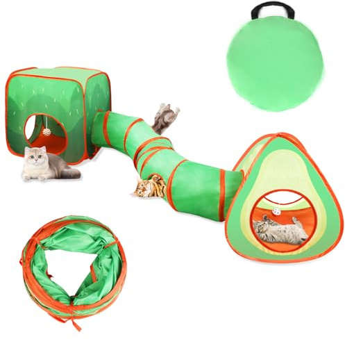 Mfsdai 3 in 1 Katzentunnel Outdoor,Interaktive Katze Spieltunnel katzenlaufrad Faltbare Pop Up Katzenspielzeug Katzenzelt Rascheltunnel für Innen Katze Kaninchen(Grün)