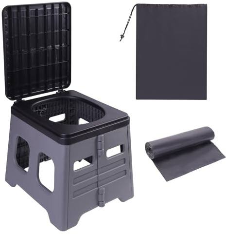 lefeke Portable Camping Toilet for Adults, Folding Travel Toilet with Trash Bag, Carry Bag, Portable Potty with Lid, Seat, Portable Loo for Fishing, Hiking, Camping, Car, Load 180kg