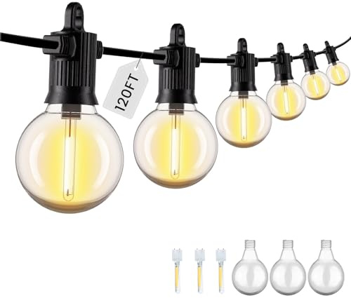 ZOTOYI 120FT Guirlande Lumineuse Exterieure IP65 Imperméable avec 50+3 Ampoules Incassable Étanche Guirlande Guinguette LED Connectable Branché et prêt à l'emploi pour Balcon d'Appartement Maison Fête | Ampoules incassables, guirlande lumineuse en plastique semi-circulaires pour jardin, terrasse, tonnelle, fête, blanc chaud