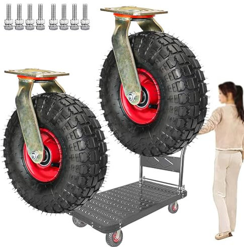 IYUESQ Ruedas de Goma de Repuesto para Trabajo Pesado, Rueda giratoria neumática con Frenos Laterales, Rueda Industrial Fija para Servicio Pesado, Estilo al vacío, para Muebles y Herramie
