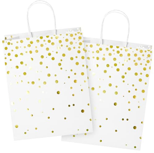 Weiß Gold Papiertüten 16er-Set Geschenktüten Papiertaschen Geschenktaschen mit Henkel Geschenkverpackungen