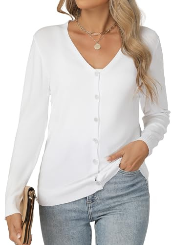 Famrrifuu Gilet Femme Cardigan avec Bouton Col en V Été Printemps Manches Longues Veste Tricot Léger Casual Gilets