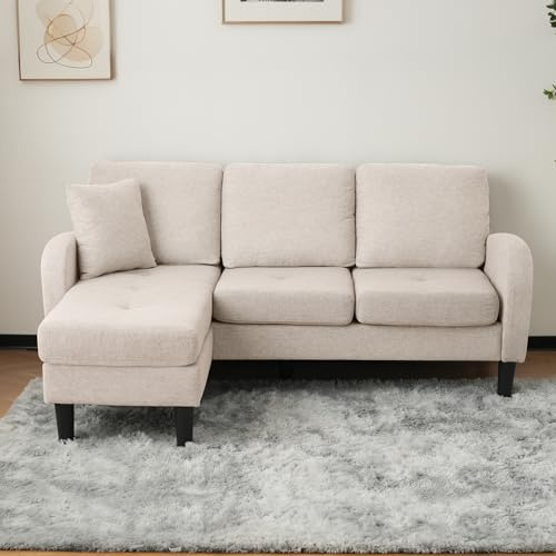 Ecksofa in L-Form mit Chaiselongue - 3-Sitzer-Sofa, 185 x 118 x 82 cm, atmungsaktiver Baumwoll- und Leinenstoff, Beine aus Kunststoff, modulares Design, ideal für Wohnzimmer, Wohnungen und Büros,