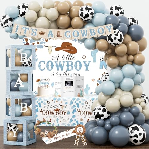 YJDFWAUT Cowboy Baby Shower Decorations Party Supplies for Boy, A Little Cowboy is on the Way Decorations, Western Baby Shower Decor, Cowboy Rodeo Baby Shower