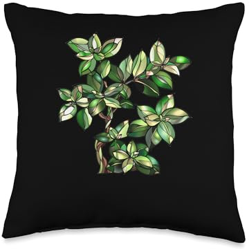 Jade Plant Stained Glass Throw Pillow