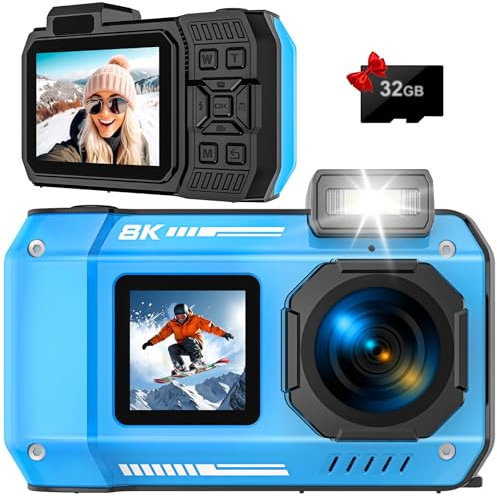 Digitalkamera, YISENCE 8K UHD Robust Wasserdicht Staubdicht Stoßfest Digitalkamera mit 64GB Karte 70MP Autofocus Selfie mit Zwei Bildschirmen 33FT WiFi Unterwasserkamera für Schnorcheln