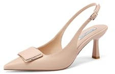 QUEEN HELENA Zapatos Elegantes de Punta Cerrada Zapatos de Tacón Medio Mujer K3627, Nude, 37 EU