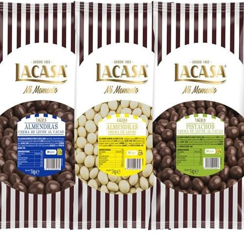 Lacasa Mi Momento pack 3kg bolas: Almendra con chocolate con leche,Almendra con chocolate Blanco,Pistachos con chocolate Leche