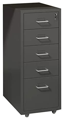 5 Ebenen Stahl Aktenschrank mit Rädern für Home Office dauerhafte Lagerung 28 x 41 x 67 cm schwarz