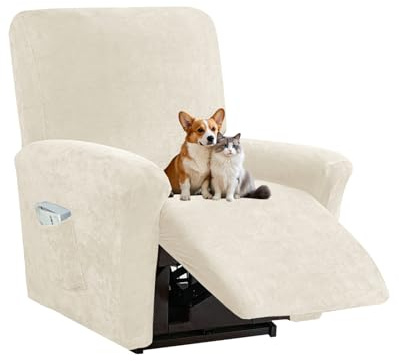 AIMENJOY Stretchhusse für Relaxsessel Komplett Sesselschoner, Stretch Relaxsessel Bezüge 1 Stück - Einfarbig Chenille Elastisch Sesselbezug für Fernsehsessel Liege Sessel (Beige,1 Seater)