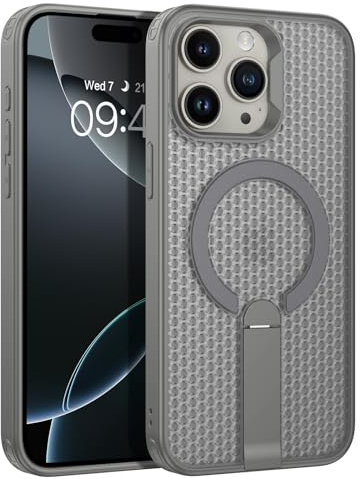 GUAGUA Custodia magnetica per iPhone 15 Pro MAX con supporto invisibile, Case for iPhone 15 Pro MAX compatibile con Magsafe Traspirante di Dissipazione Honeycomb Mesh Antiurto Cover