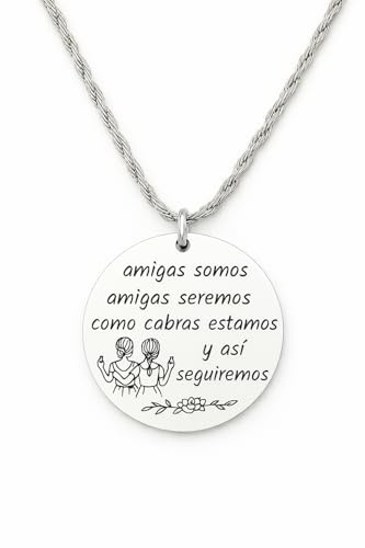 Davaco Collar Amistad Amigas Somos con Medallón Grabado en Acero Quirúrgico y Cadena de Plata 925 Regalo Original y Emotivo para Mejores Amigas