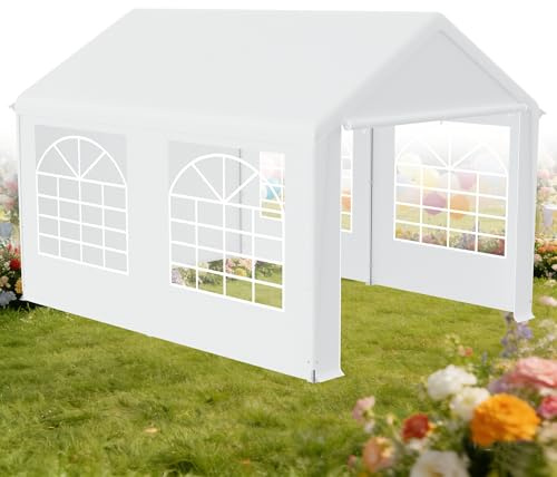 XMTECH Partyzelt Pavillon 3x4m Weiß mit Fenster, wasserdicht & Sonnenschutz, robuste Stahlkonstruktion, abnehmbare Seitenteile, geeignet für Sonne, Regen und Schnee, perfekt für Fest & Outdoor Treffen