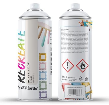 RECREATE Honey Beige Gloss Spray Paint for Wood, Metal, Plastic | Quick Drying, Smooth, Durable, Easy-to-Apply | Suitable for Indoor/Outdoor | For Furniture, Craft, Doors, Ornaments, Pots, Frames
