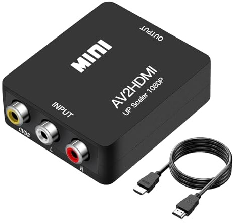 Qufoidium AV to HDMI Converter, RCA to HDMI Converter, 1080P Mini Composite CVBS Audio Video Adapter Supports PAL/NTSC for TV/PC/STB/VHS/VCR/Blue-Ray DVD Players