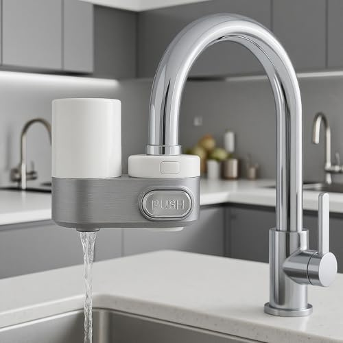 SUFAPRE Wasserhahn Wasserreiniger, 5-Stufiger Trinkwasser Filtersystem, Langlebiger Wasserhahnfilter Reduziert Chlor, Blei, Fluorid und Mehr-Passt auf Standard Wasserhahn (1 Filter Enthalten)