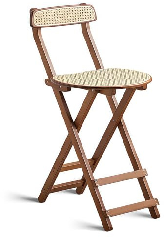 Chaise pliante en bambou avec dossier, chaise de salle à manger portable en rotin, capacité de 100 kg, tabouret haut pour cuisine et bar, 76 cm, finition noyer
