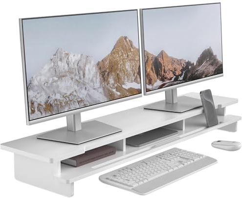 WELL WENG 108cm Monitorständer Ablagefach für Telefon/Tablet/Stift | Bildschirmerhöhung 2 monitore, Bildschirmständermit Stauraum für Schreibtische von 140–183 cm Monitorerhöhung Weiß