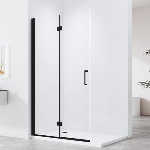 Walk in Dusche Walk in Duschwand 120x195cm Faltbar Duschabtrennung Duschkabine Faltwand Drehfalttür Faltdusche Glaswand Duschfaltwand 6mm NANO Sicherheitsglas Glas Dusche Duschwand, Schwarz