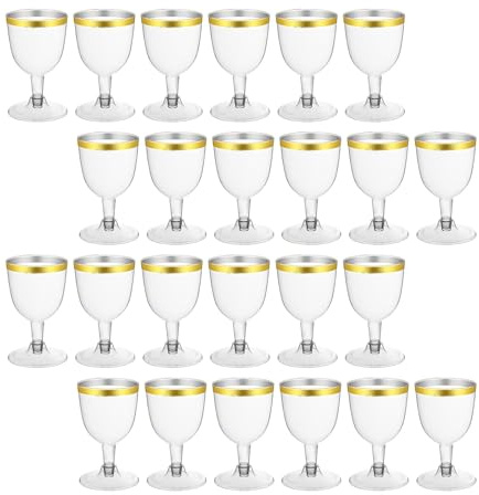 Plastic Wine Glasses, Plastic Wine Glasses Reusable, 24PCS 160ml Clear Gold Rimmed, with Gold Rim for Weddings, Birthdays, Parties Cocktails