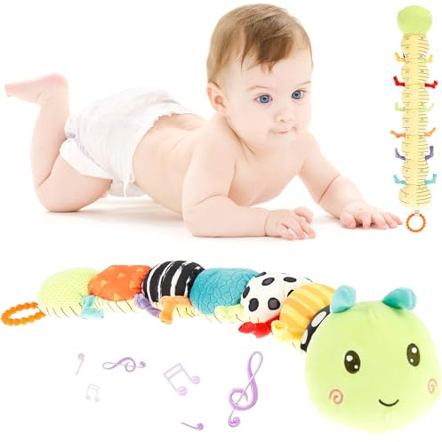 BAODBF Baby Musical Raupe Kuscheltier,Baby Spielzeug mit Lineal Greifling Rassel,Raupe Spielzeug,Tummy Time Toys,Neugeborenen Geschenk 0 6 12 Monate
