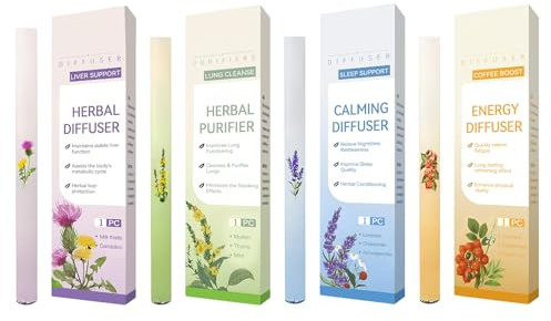 Set di 4 diffusori di erbe aromatiche 4 in 1, set di diffusori per erbe aromatiche, doppia azione, inalatore di erbe naturale con estratti di verbasco per riposare, rilassarsi, aiuta a respirare