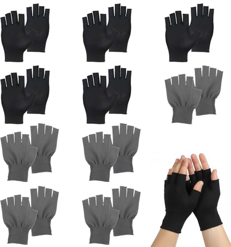 ZVBRSKM 10 Paar Baumwollhandschuhe, Fingerlose Handschuhe Schwarz Und Grau, Dünne Handschuhe für Winter Sommer, Stoffhandschuhe,Geeignet für trockene Hände,Fingerloses Design
