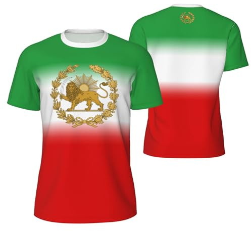 Kortärmad Irani Persien emblem lejon sol 1423-1907 gradering T-shirt klassisk andningsbar kortärmad t-shirt för fiske vandrare fitness, Hawaiian tröja för herr 145, XL