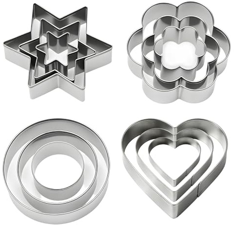 Metal Cookie Cutter Set - 12PCS Cookie Cutters Shapes Effortless Baking | Star Heart Flower Round Stainless Cookie Cutters, Dough Pastry Fondant Veg & Craft Moulds, Creative Shapes
