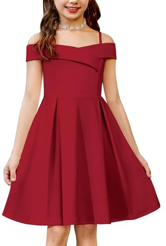 Arshiner Niñas Vestido Hombros Descubierto con Tirantes Finos Vestidos Niños Verano Elegantes Festivo Vestido Sin Mangas Fiesta Vestidos para Niña 5-14 Años