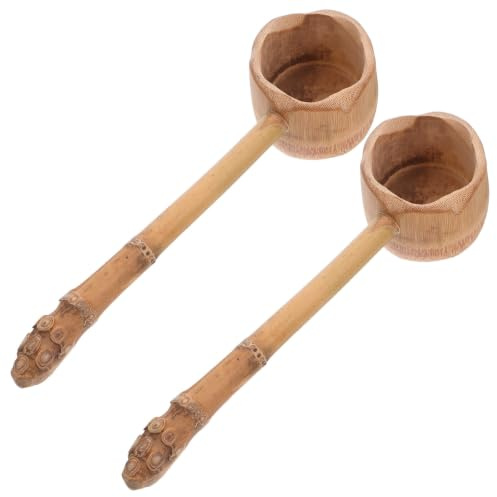 JEWEDECO Louche à Eau en Bambou 2pcs Long Manche, Solide et Résistante la Déformation, Design Vintage Cuisine, Sauna et Jardin