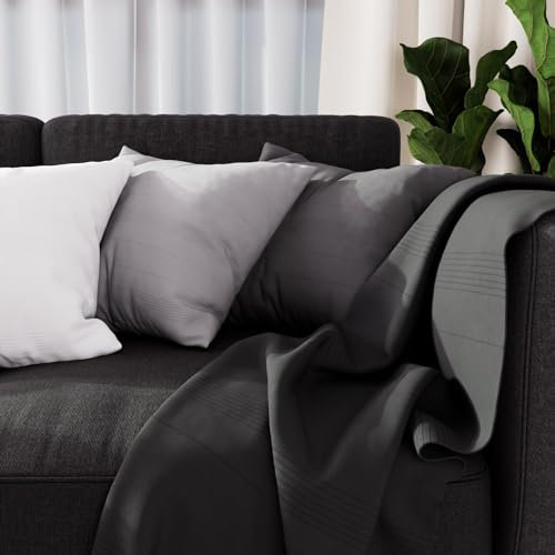 Soleil d'ocre, Adele Plaid, jeté de Fauteuil, Coton, Anthracite, 140x200 cm