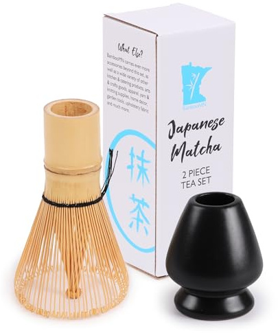 Matcha Tea Whisk Set - Bamboo Whisk and Whisk Holder - Black