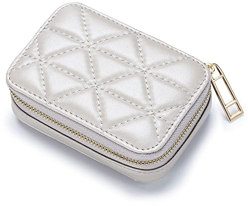 Aileder Étui à rouge à lèvres avec miroir en cuir véritable et fermeture éclair - Petite boîte de rangement pour maquillage de voyage - Pour femme, blanc