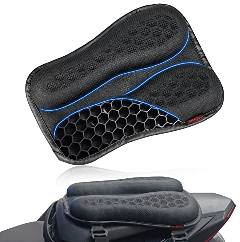 SKYJDM Foldable Passenger Motorcycle Gel Rear Seat Cushion, 3D Honeycomb Structure Shock Absorption & Breathable Motorcycle Gel Seat Rear Pad for Long Rides (S), Black