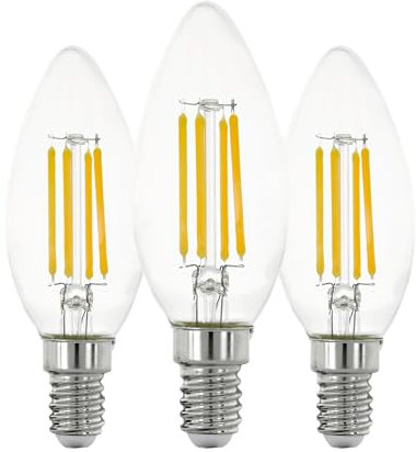Eglo - Set di 3 lampadine a LED E14, lampadine a forma di candela per illuminazione retrò, 7 W ciascuna, luce bianca calda, 2700 K, trasparenti, attacco Edison C35, diametro 3,5 cm