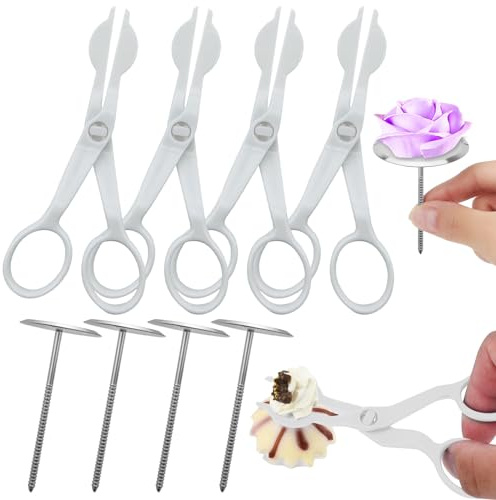 4 Pack Cake Flower Decorating Set Flower Nail and Flower Lifters Stainless Steel Flower Nails Kitchen Baking Cake Cream Icing Decoration Tools for Icing Flowers Decoration