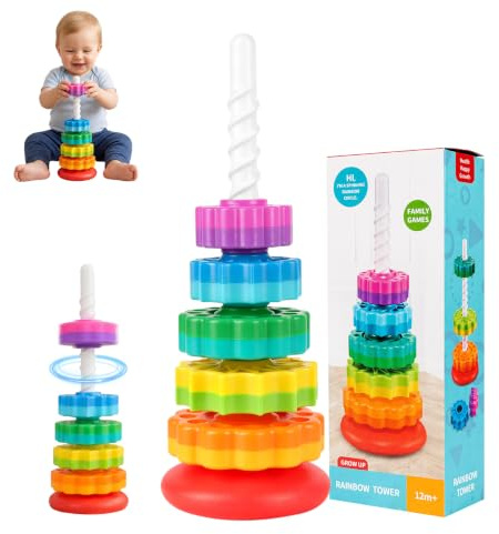 Mineup Jouets Empilables Pour Enfants, Arc-en-Ciel Rotatif, Tour d’Empilage Rotative, Pyramide Pour Bébé, Cadeau 1-2 Ans