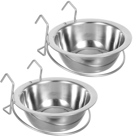 Milisten 2-Pack Stainless Steel Hanging Dog Bowls - 13cm Cage Mounted Pet Feeder for Food and Water - No-Tip Crate Bowls for Dogs, Cats, Rabbits & Birds - Removable & Dishwasher Safe - Medium