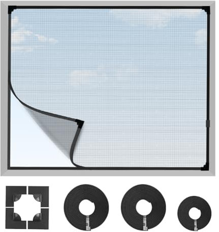 Fliegengitter Fenster Magnet, 120 x 130 cm Insektenschutz Fenster, Moskitonetz Fenster Ohne Bohren, Fliegennetz Fenster DIY Verstellbares Magnetisches Fliegengitter mit feinem Glasfaser-Mesh, Schwarz