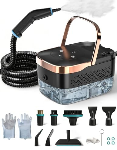 Dampfreiniger, 2500W Mehrzweck Handdampfreiniger mit 6 Geschwindigkeiten Einstellbar und 8 Arten von Düsen, 1250ML Tragbarer Dampfreiniger Hochdruck Dampfreiniger (Schwarz)
