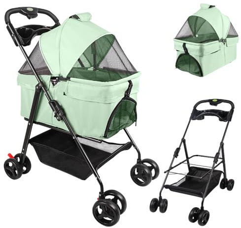 Homewell 3 in1 Faltbar Hundewagen Hundebox Transporttasche, klappbar Katzenwagen, Ablagekorb, Netzfenstern, Getränkehalter,für kleine Hunde Katz